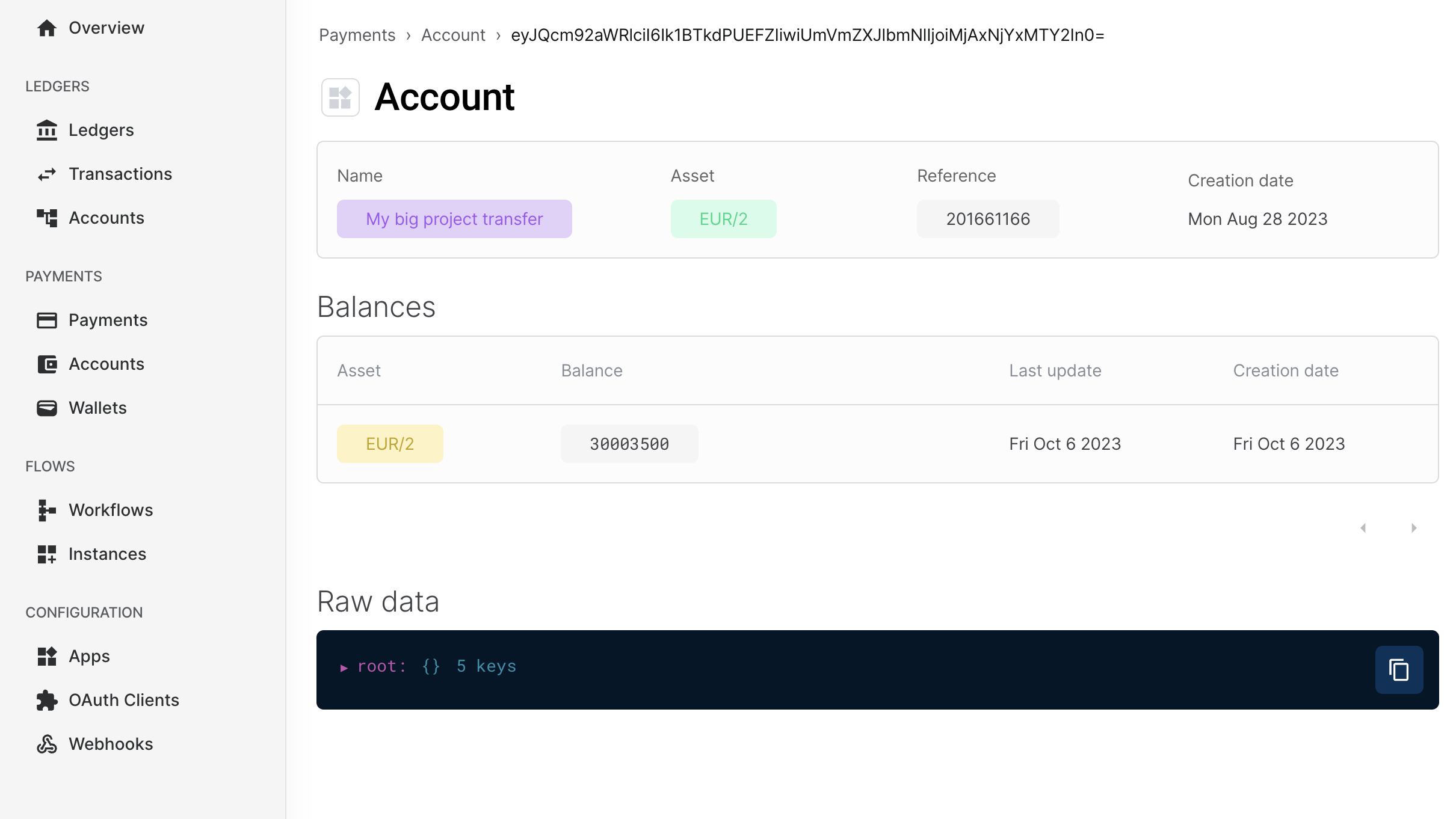 Account Information on Formance Console